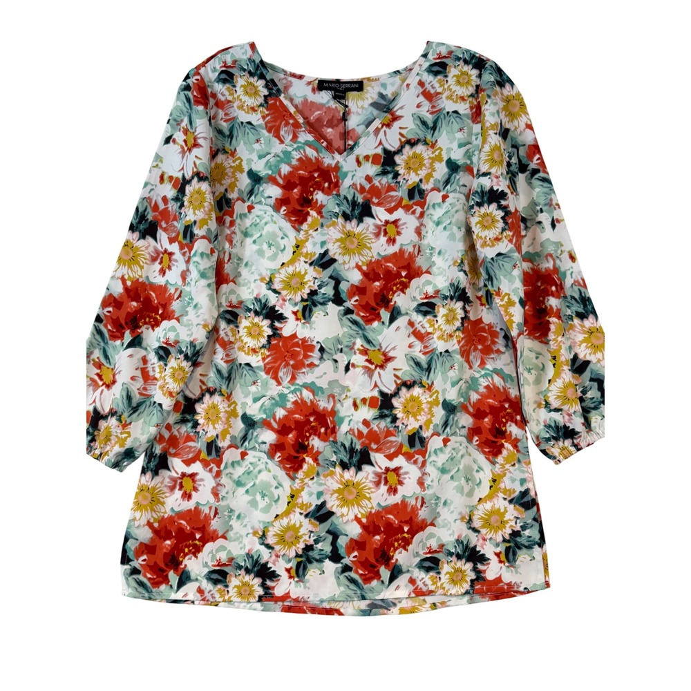 Mario Serrani Italy Women Floral V-Neck 3/4 Sleeve Blouse Shirt •XS• Cottagecore